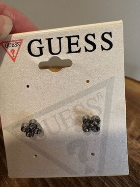 Guess Hematite Flower Cluster Stud Earrings